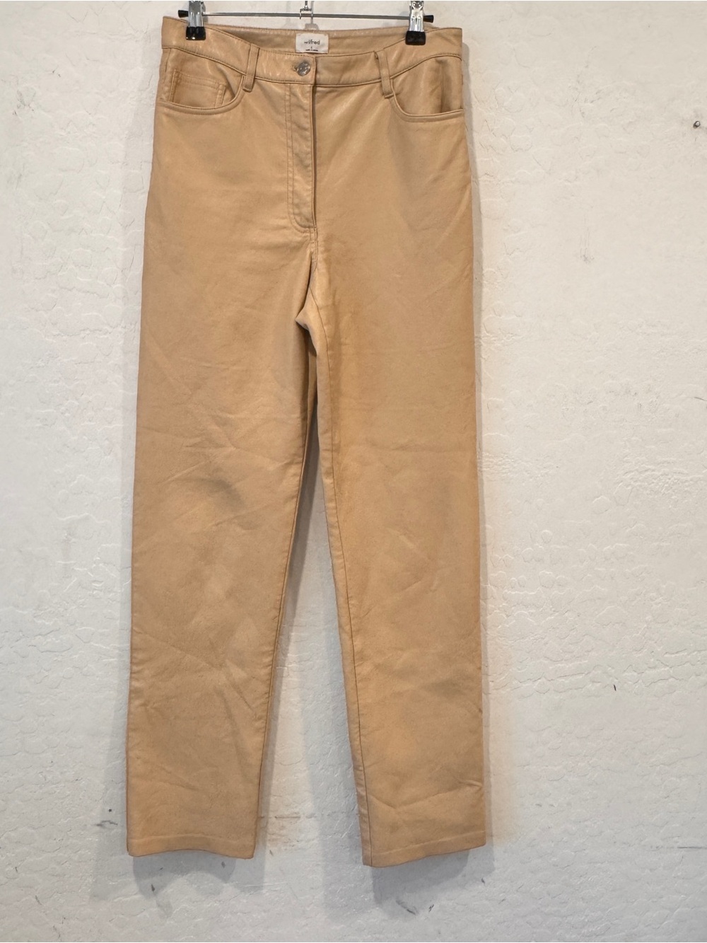 Wilfred Melina Straight-Leg Faux Leather Tan Pants Womens 6 High Waist Moto